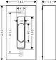 Kosmetiktuchbox in rechteckiger Form mit ovaler Öffnung, gefertigt von AXOR. Dargestellt sind die Maße und Konstruktionsdetails im technischen Design.